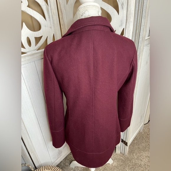 Guess Jacket Women’s Maroon Purple Wool Moto Coat Full Zip Lined Size Small - Picture 3 of 5